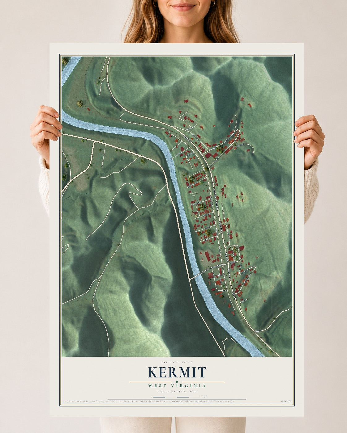 Map of Kermit, West Virginia, 24 x 36 inch unframed archival matte print