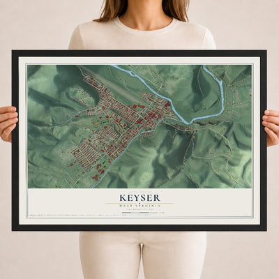 Map of Keyser, West Virginia, 18 x 24 inch print in a black wood frame