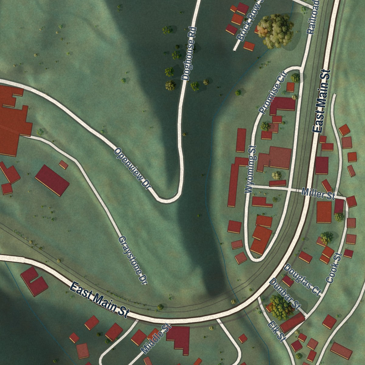 Close-up of the map of Keystone, West Virginia print showing street and building detail