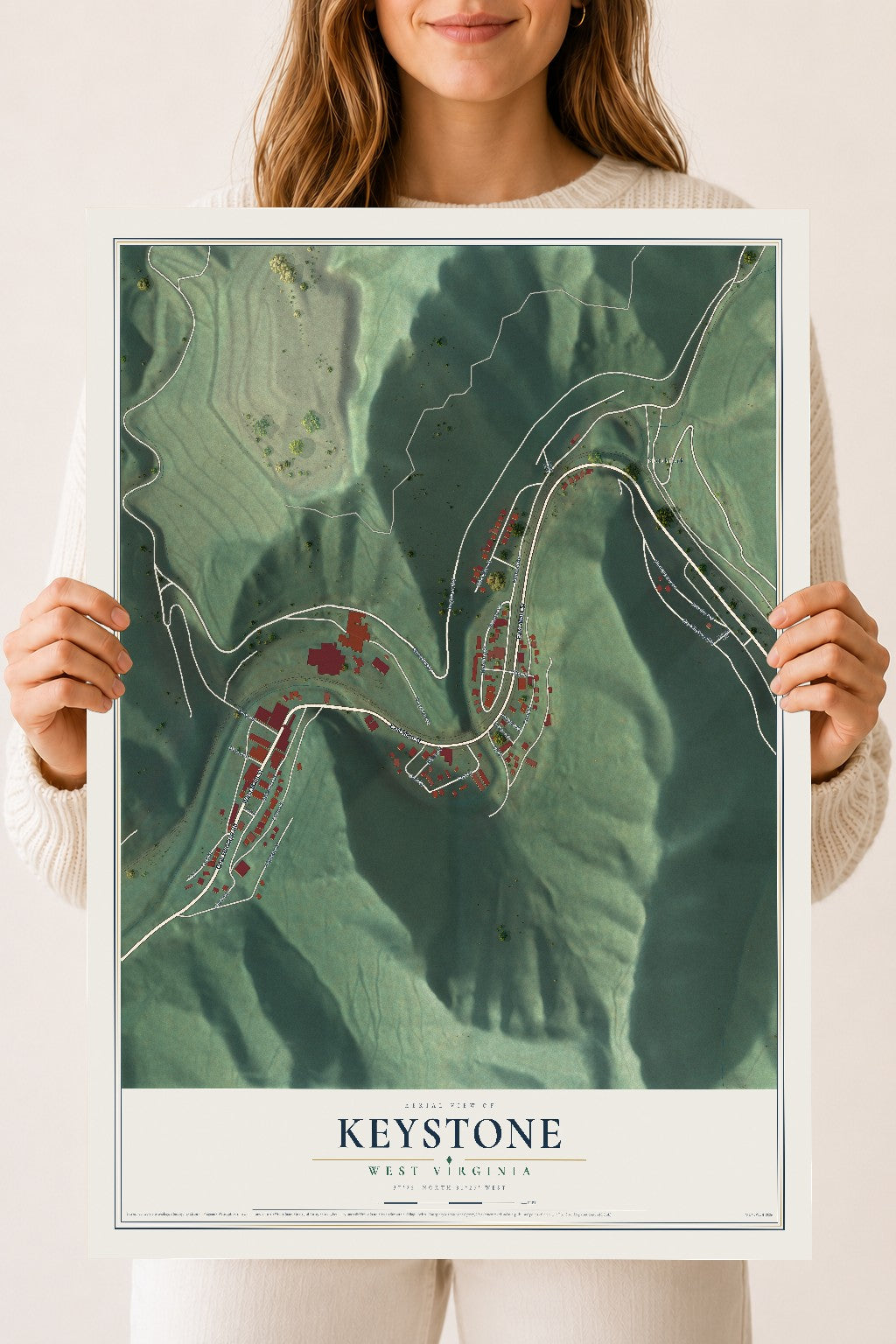 Map of Keystone, West Virginia, 18 x 24 inch unframed archival matte print