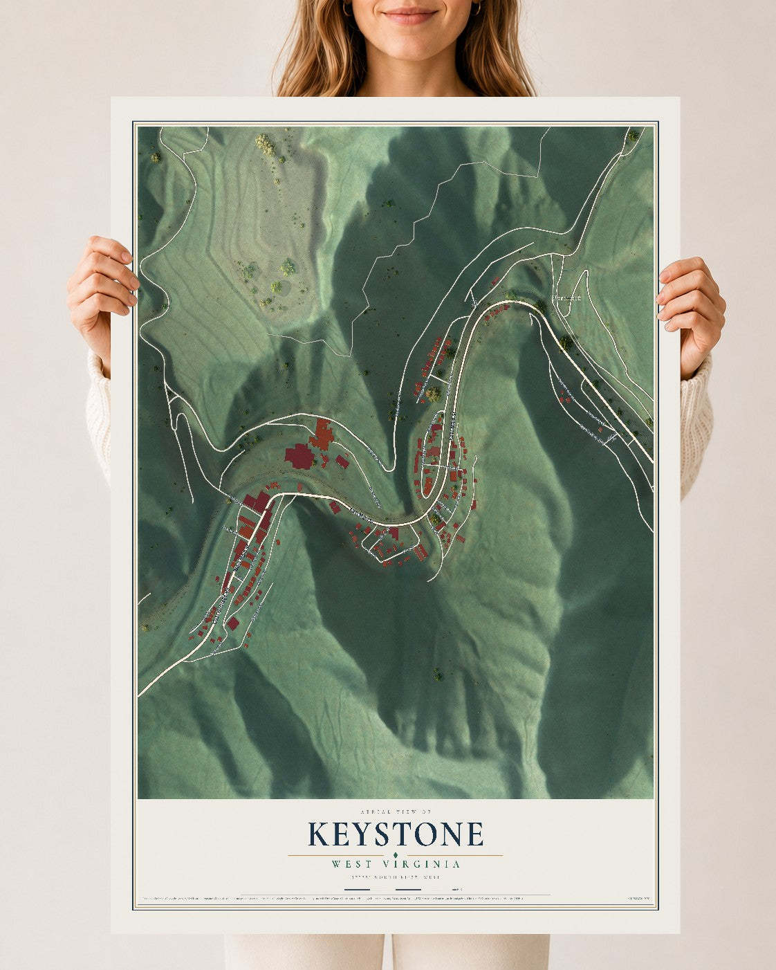 Map of Keystone, West Virginia, 24 x 36 inch unframed archival matte print