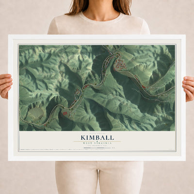 Map of Kimball, West Virginia, 18 x 24 inch print in a white wood frame