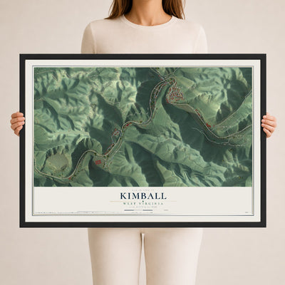 Map of Kimball, West Virginia, 24 x 36 inch print in a black wood frame