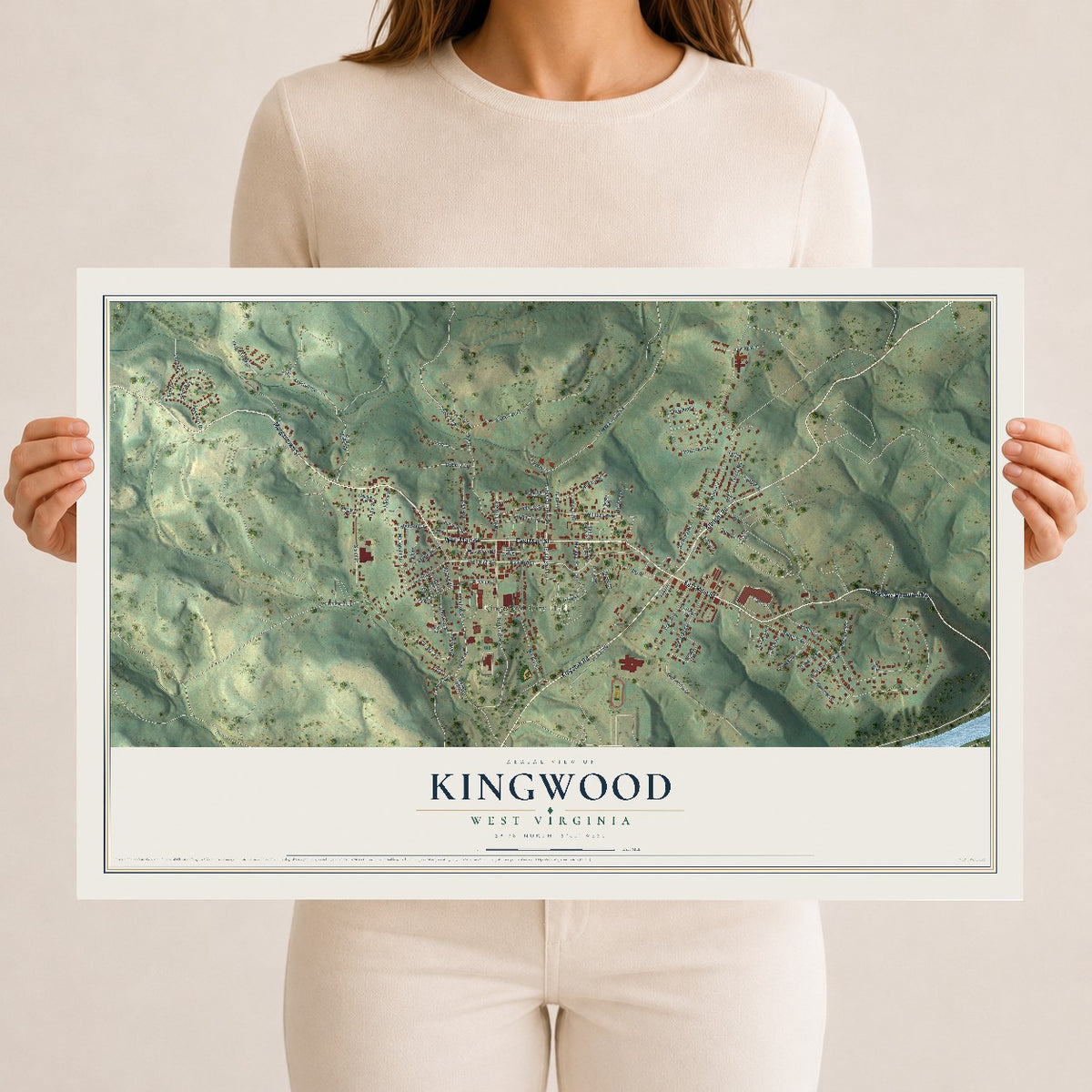 Map of Kingwood, West Virginia, 12 x 18 inch unframed archival matte print