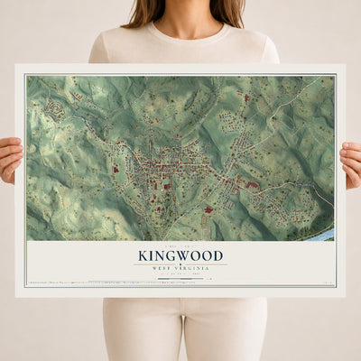 Map of Kingwood, West Virginia, 18 x 24 inch unframed archival matte print