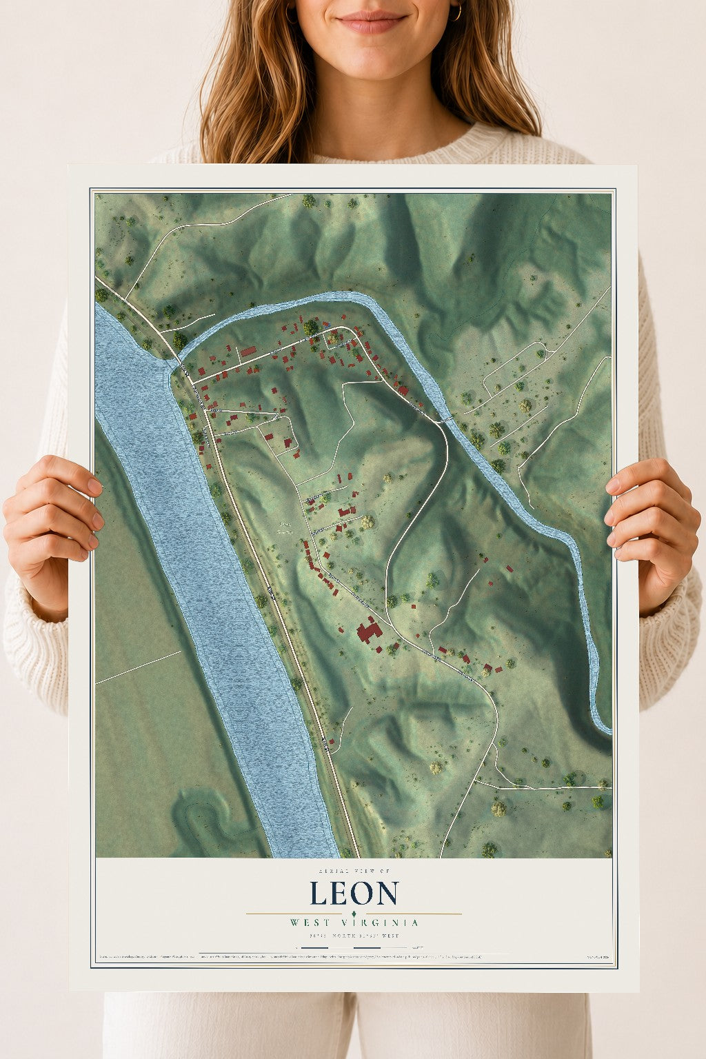 Map of Leon, West Virginia, 18 x 24 inch unframed archival matte print