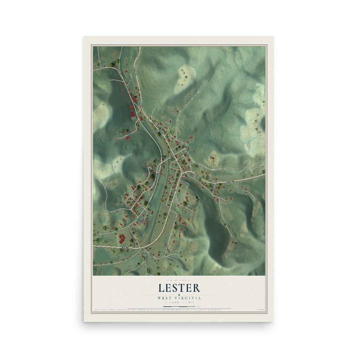 Map of Lester, West Virginia, 12 x 18 inch unframed archival matte print