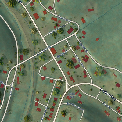 Close-up of the map of Lester, West Virginia print showing street and building detail