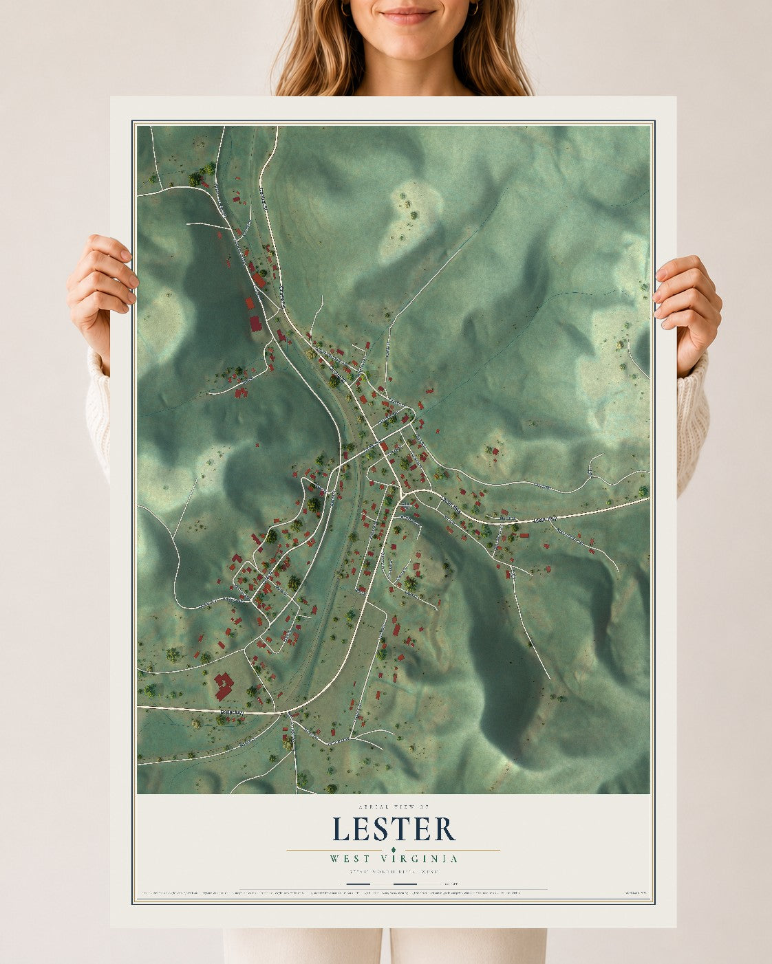 Map of Lester, West Virginia, 24 x 36 inch unframed archival matte print