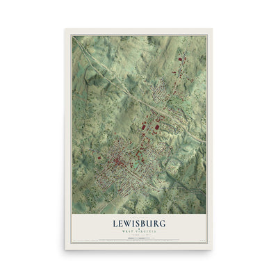 Map of Lewisburg, West Virginia, 12 x 18 inch unframed archival matte print