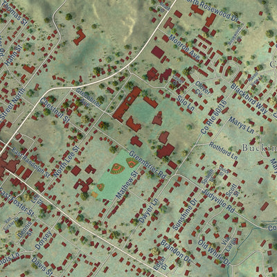 Close-up of the map of Lewisburg, West Virginia print showing street and building detail