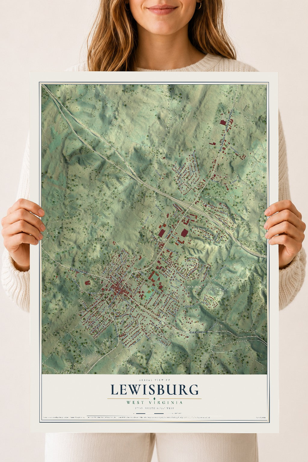 Map of Lewisburg, West Virginia, 18 x 24 inch unframed archival matte print