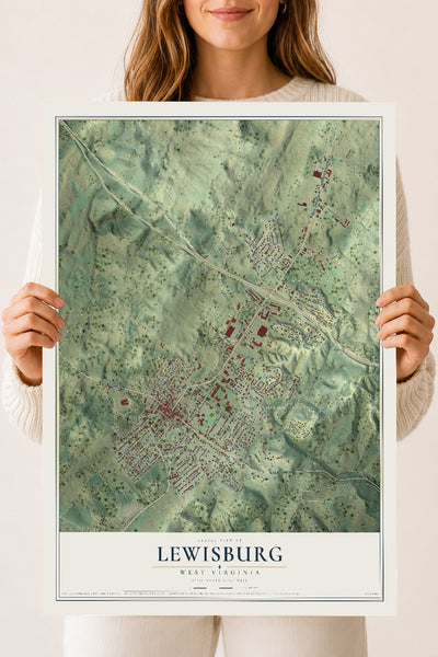 Map of Lewisburg, West Virginia, 18 x 24 inch unframed archival matte print