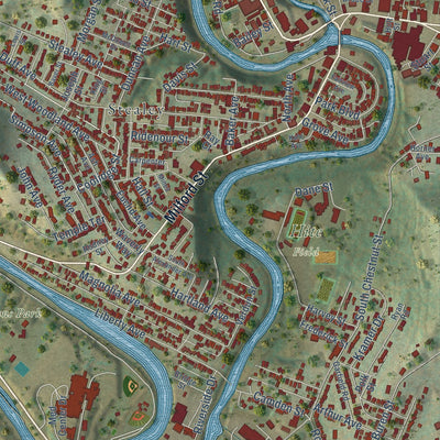 Close-up of the map of Liberty, West Virginia print showing street and building detail