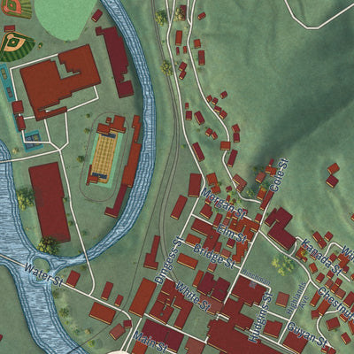 Close-up of the map of Logan, West Virginia print showing street and building detail