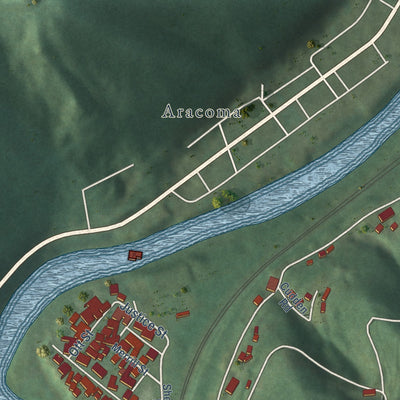 Second close-up of the map of Logan, West Virginia print showing more streets and buildings