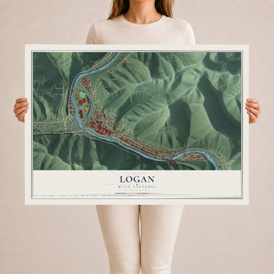 Map of Logan, West Virginia, 24 x 36 inch unframed archival matte print