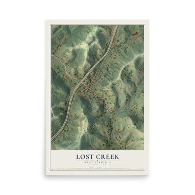 Map of Lost Creek, West Virginia, 12 x 18 inch unframed archival matte print