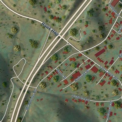 Close-up of the map of Lost Creek, West Virginia print showing street and building detail