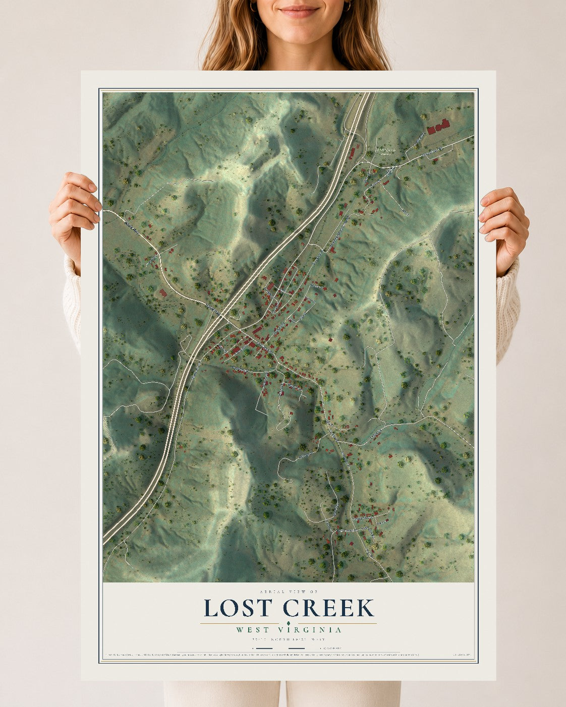 Map of Lost Creek, West Virginia, 24 x 36 inch unframed archival matte print