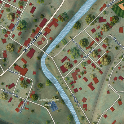 Second close-up of the map of Lumberport, West Virginia print showing more streets and buildings