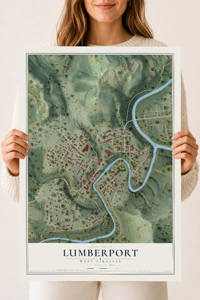 Map of Lumberport, West Virginia, 18 x 24 inch unframed archival matte print