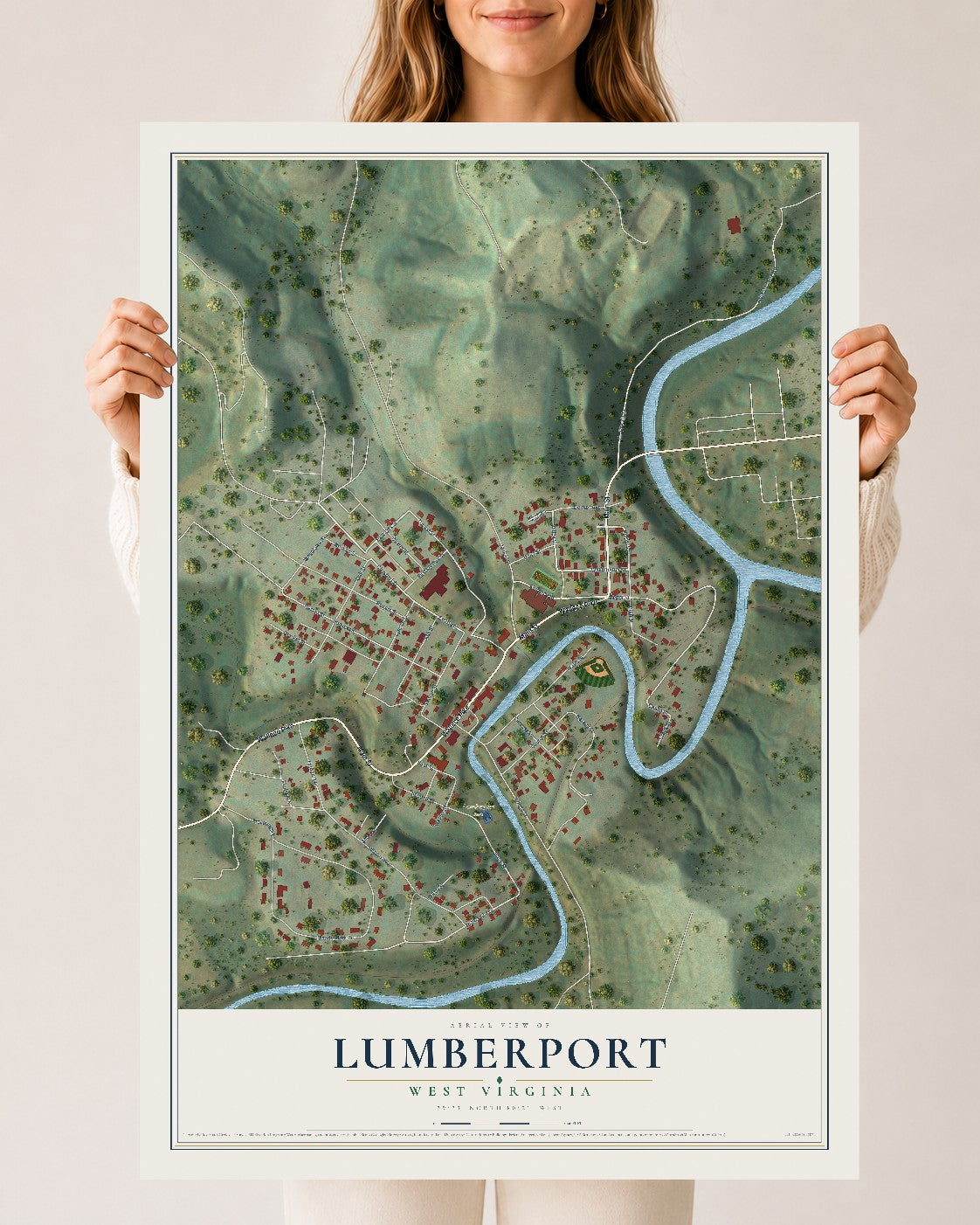Map of Lumberport, West Virginia, 24 x 36 inch unframed archival matte print
