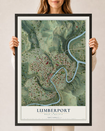 Map of Lumberport, West Virginia, 24 x 36 inch print in a black wood frame