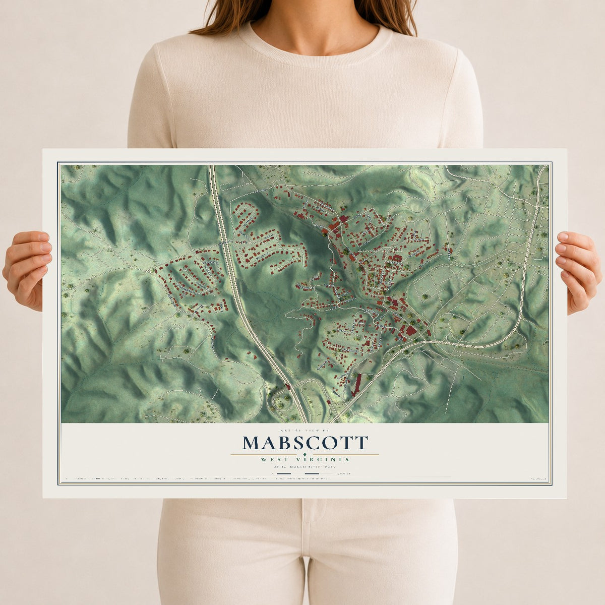 Map of Mabscott, West Virginia, 12 x 18 inch unframed archival matte print