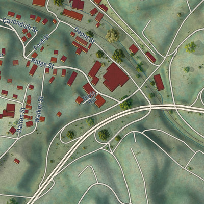 Second close-up of the map of Mabscott, West Virginia print showing more streets and buildings