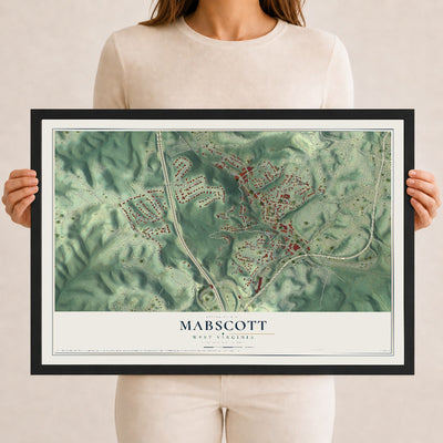 Map of Mabscott, West Virginia, 12 x 18 inch print in a black wood frame