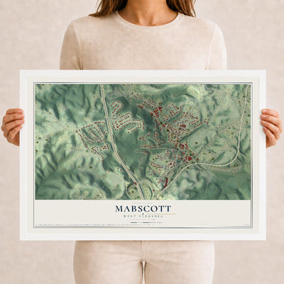 Map of Mabscott, West Virginia, 12 x 18 inch print in a white wood frame