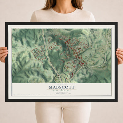 Map of Mabscott, West Virginia, 18 x 24 inch print in a black wood frame