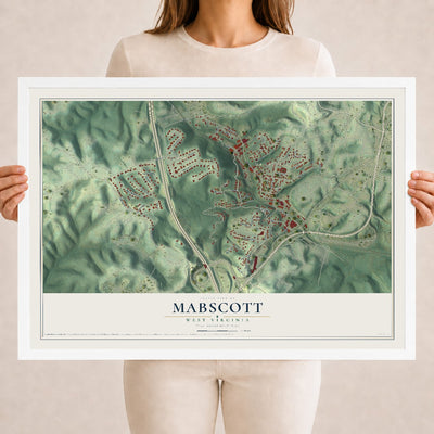 Map of Mabscott, West Virginia, 18 x 24 inch print in a white wood frame