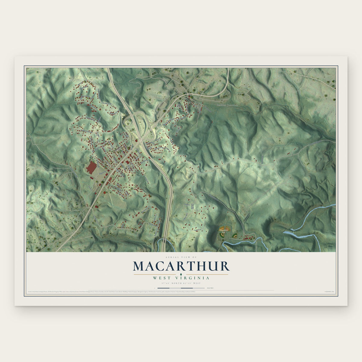 MacArthur, West Virginia map print, the full design
