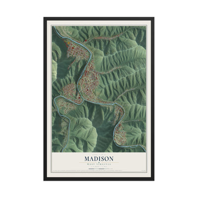 Map of Madison, West Virginia, 12 x 18 inch print in a black wood frame