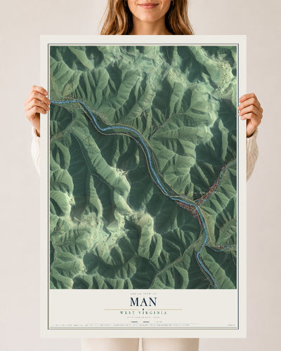 Map of Man, West Virginia, 24 x 36 inch unframed archival matte print