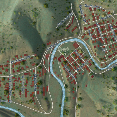 Second close-up of the map of Mannington, West Virginia print showing more streets and buildings