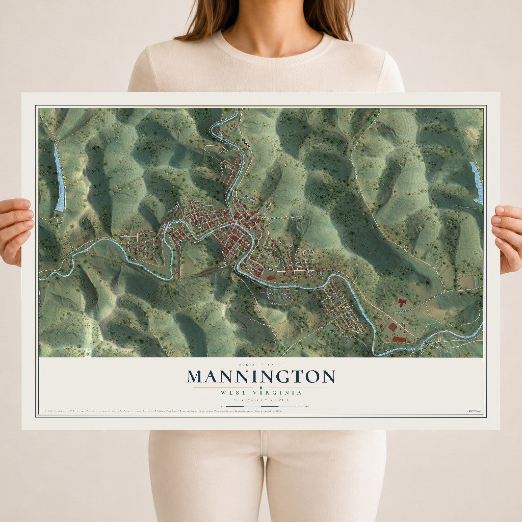 Map of Mannington, West Virginia, 18 x 24 inch unframed archival matte print