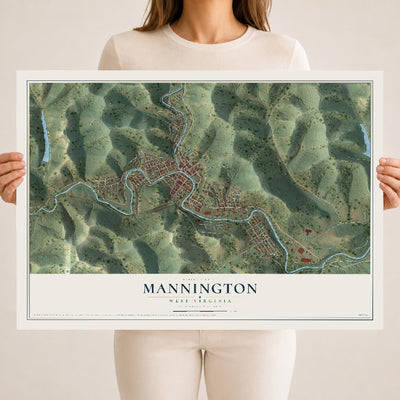 Map of Mannington, West Virginia, 18 x 24 inch unframed archival matte print