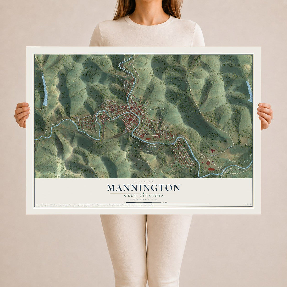 Map of Mannington, West Virginia, 24 x 36 inch unframed archival matte print