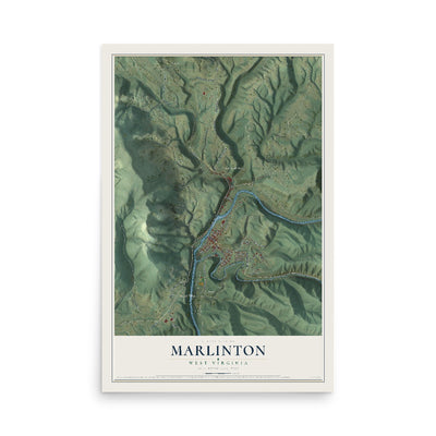 Map of Marlinton, West Virginia, 12 x 18 inch unframed archival matte print