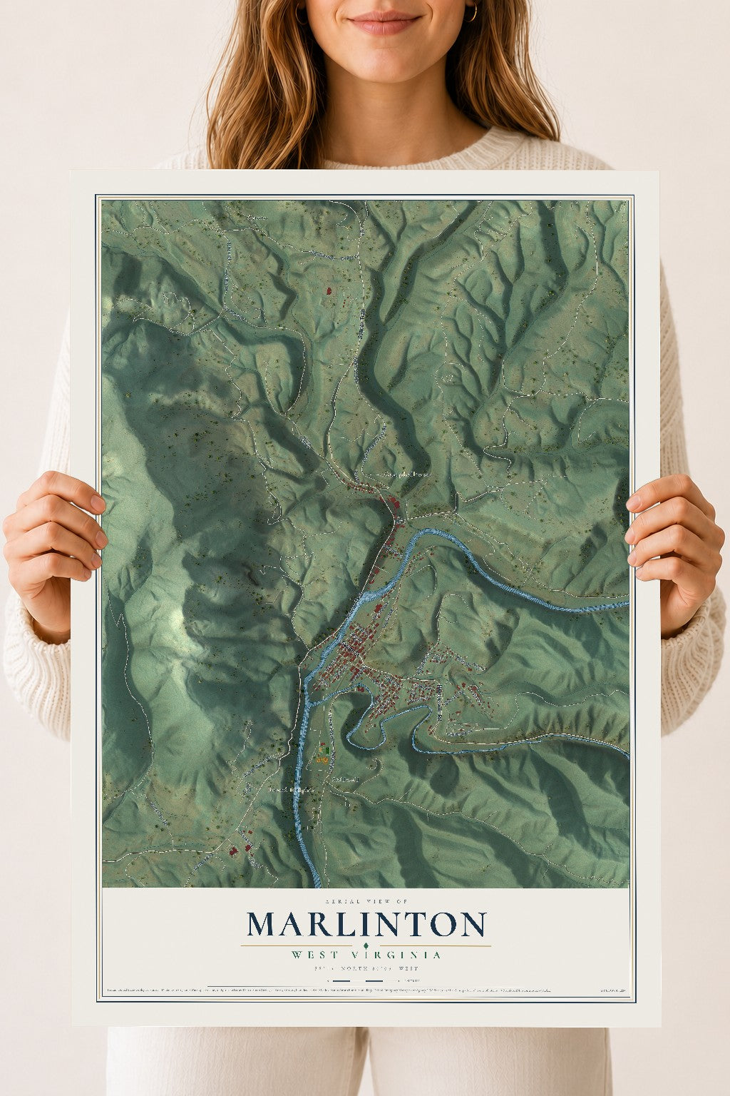 Map of Marlinton, West Virginia, 18 x 24 inch unframed archival matte print