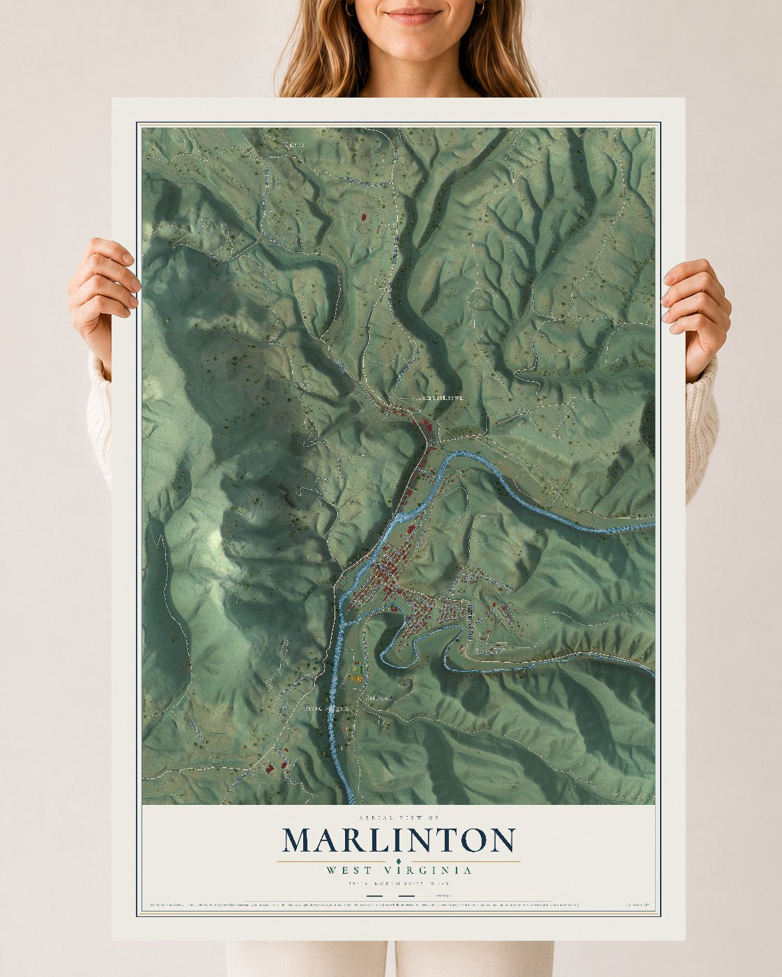 Map of Marlinton, West Virginia, 24 x 36 inch unframed archival matte print