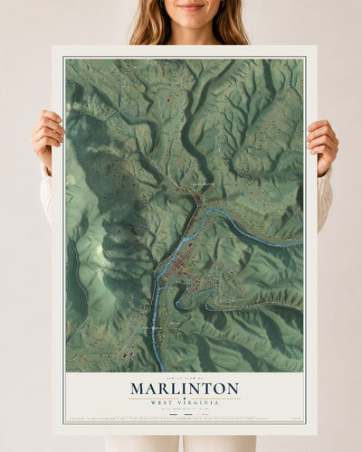 Map of Marlinton, West Virginia, 24 x 36 inch unframed archival matte print