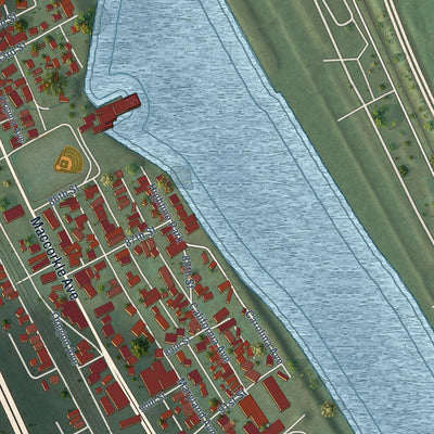Close-up of the map of Marmet, West Virginia print showing street and building detail