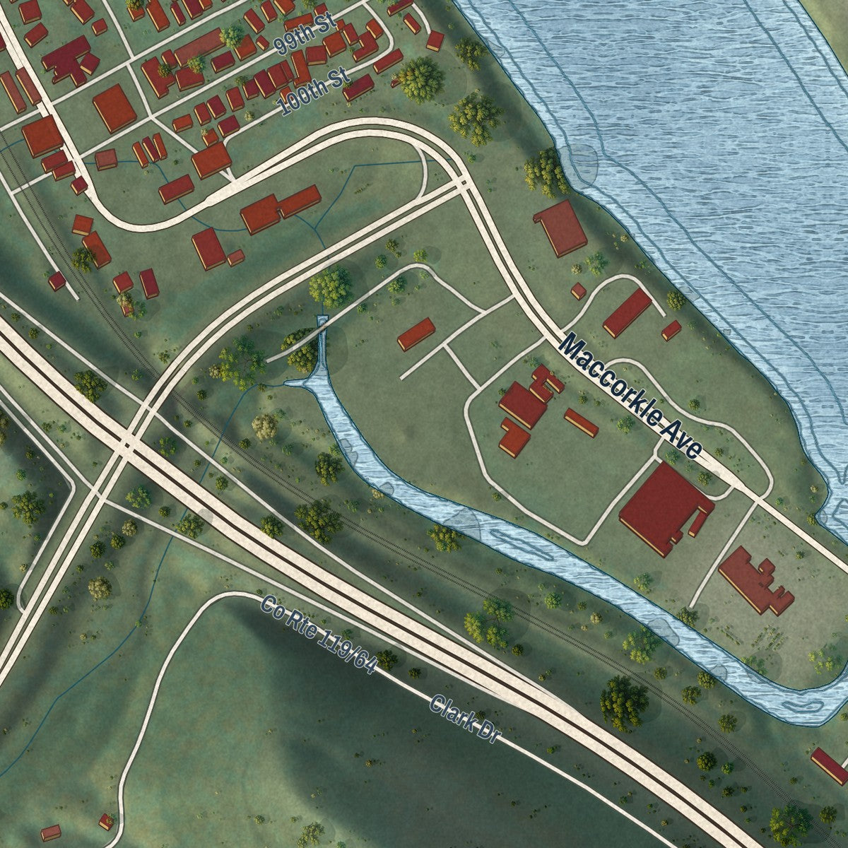 Second close-up of the map of Marmet, West Virginia print showing more streets and buildings