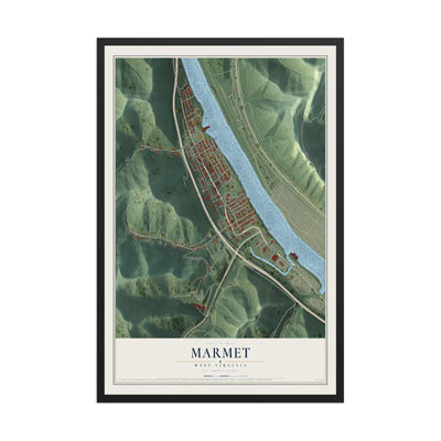 Map of Marmet, West Virginia, 12 x 18 inch print in a black wood frame