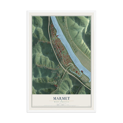 Map of Marmet, West Virginia, 12 x 18 inch print in a white wood frame