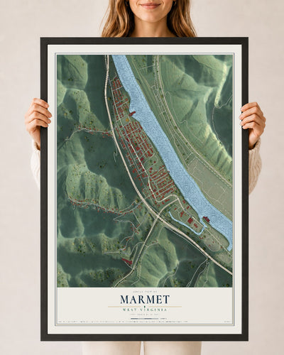 Map of Marmet, West Virginia, 24 x 36 inch print in a black wood frame